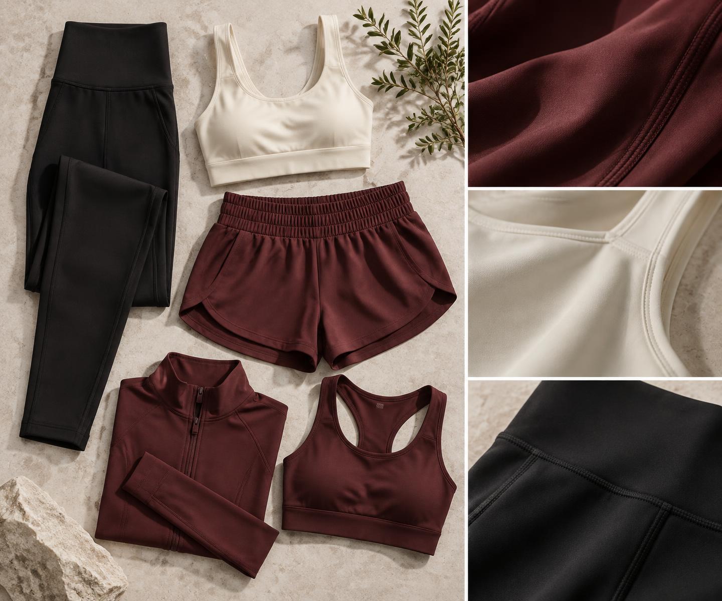 Seleção de leggings, tops, shorts e conjuntos